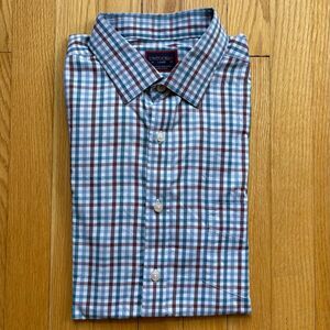 UNTUCKit Men’s Long Sleeve Performance Shirt Regular Large Maroon Teal Checks